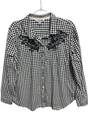 Pure Cotton Knit Embroidered Boyfriend Relaxed Fit Chambray Floral Poplin Shirt